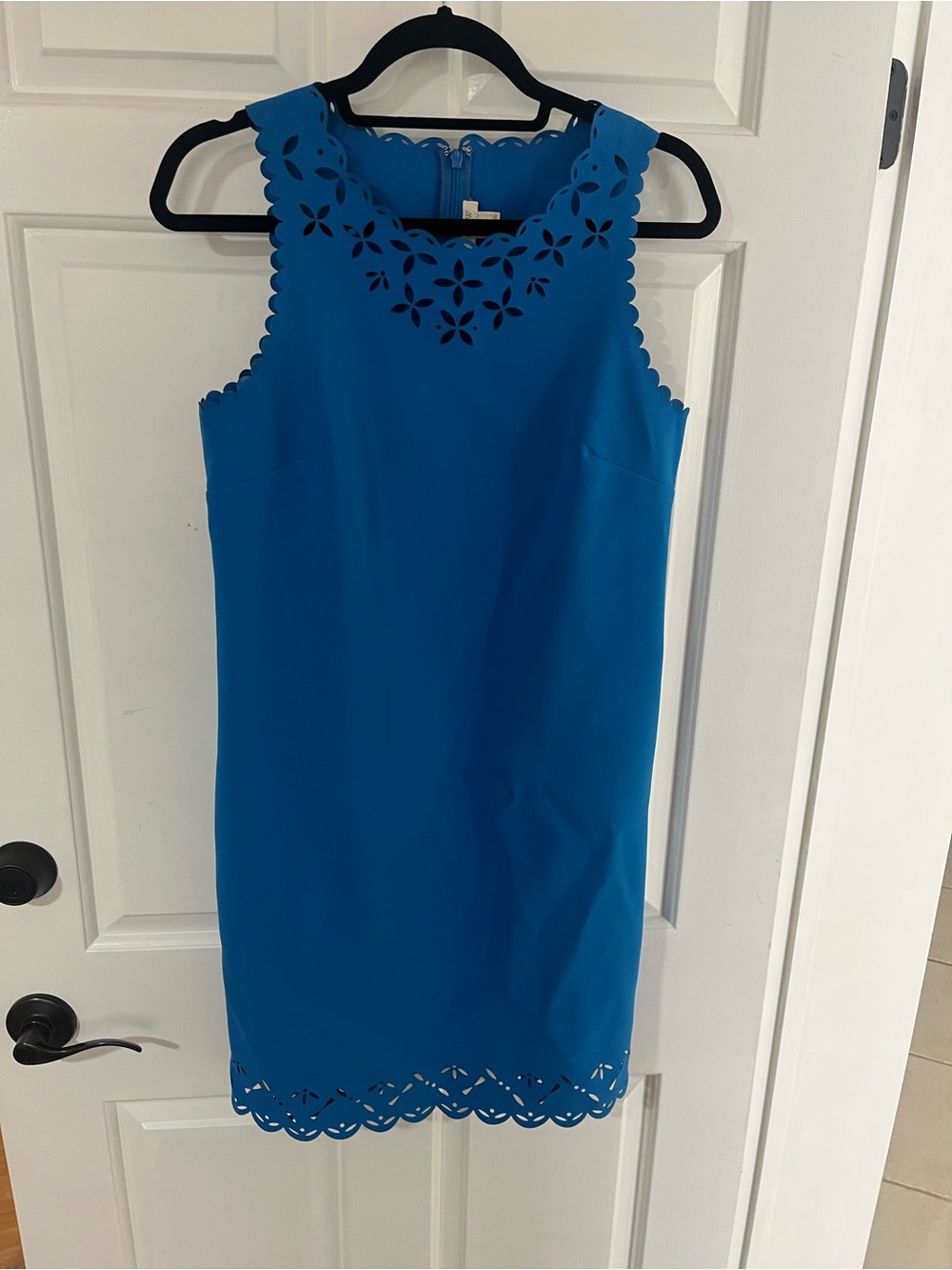 J. Crew Bright Blue Laser-Cut Scallop Sheath Dress